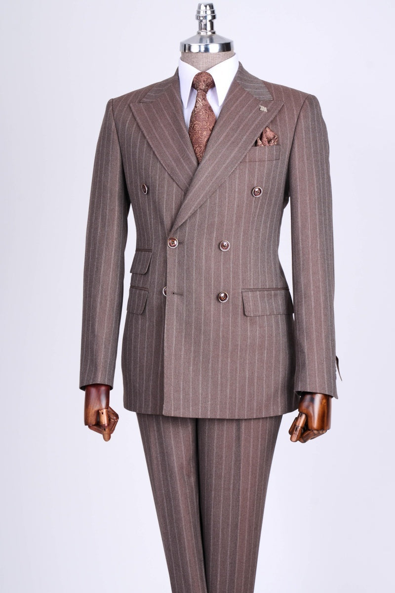 Big And Tall Dark Brown Pinstriped Double Breasted Business Suits