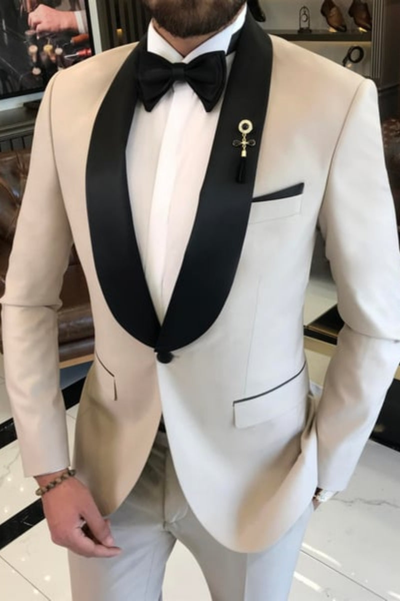 Trendy Beige Shawl Lapel Close Fitting Wedding Suits