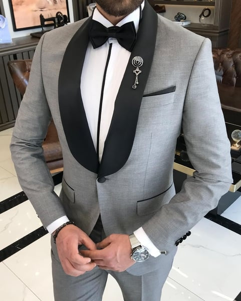 New Arrival Gray Shawl Lapel Slim Fit Wedding Suits