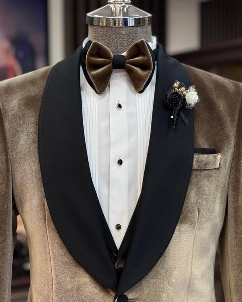 Handsome Brown Velvet Shawl Lapel Wedding Suits
