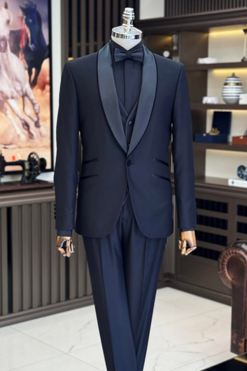 Stylish Black Shawl Lapel Wedding Suits With Waistcoat