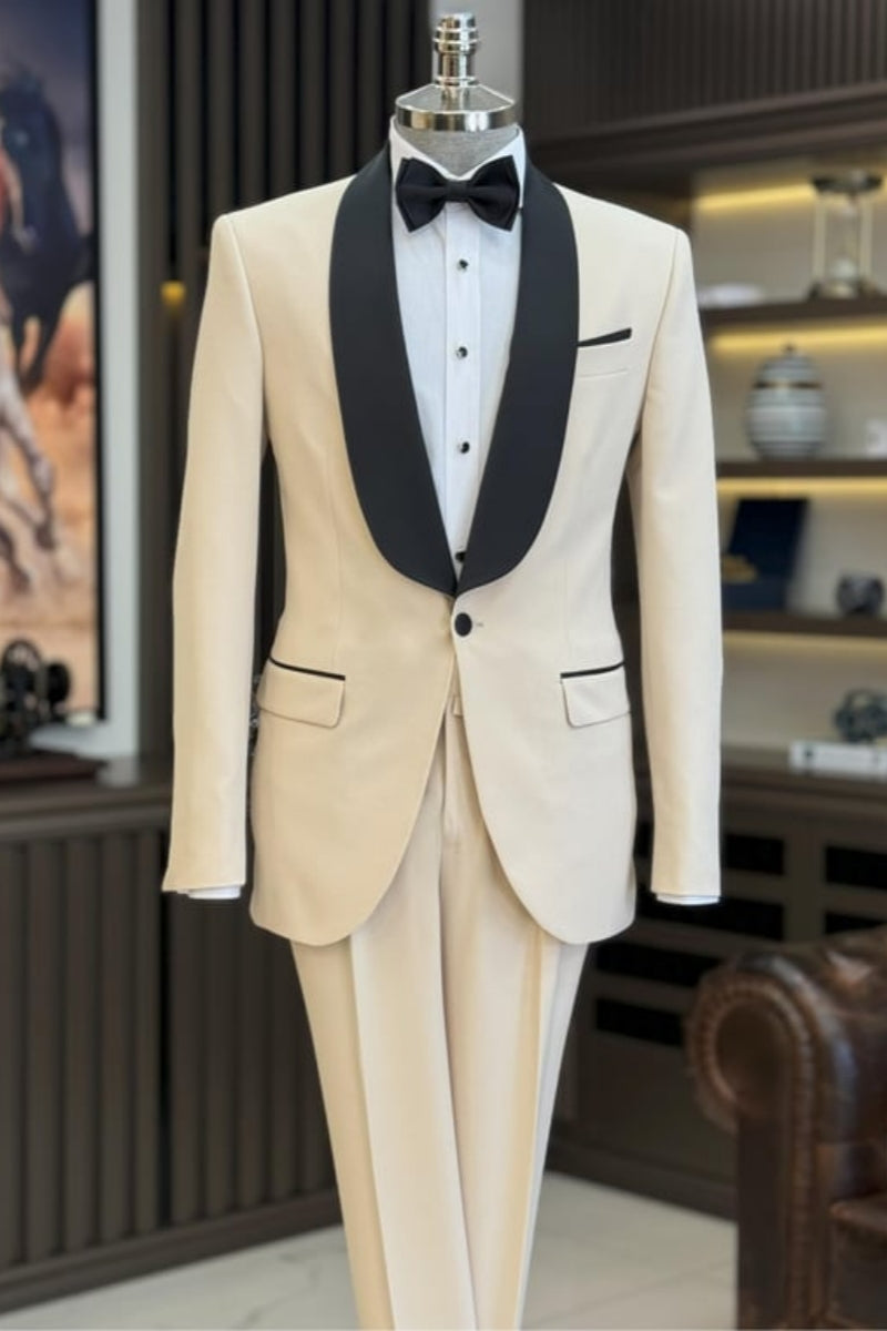 Handsome Beige Newest Shawl Lapel Wedding Suits