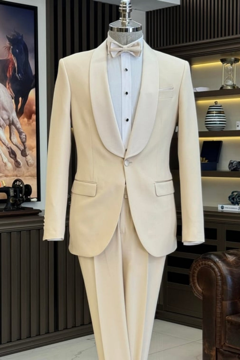 Gentle Beige Trendy Shawl Lapel Wedding Suits