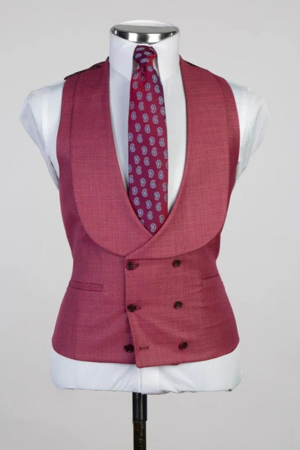 Glamorous Magenta 3 Pieces Peaked Lapel Prom Suits