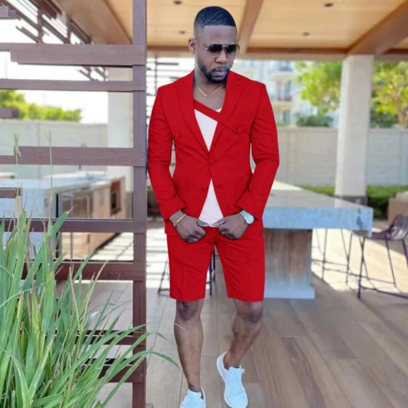 Stylish Red Notched Lapel Close Fitting Prom Men Suits