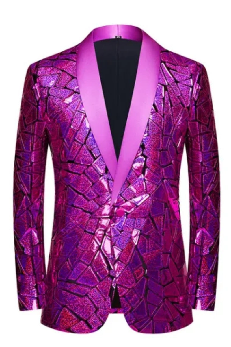 Chic Plaid Shiny Silver Sequins Men's Jacket