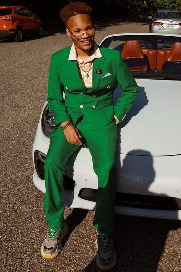 Charming Green Peaked Lapel Double Breasted Prom Men Suits