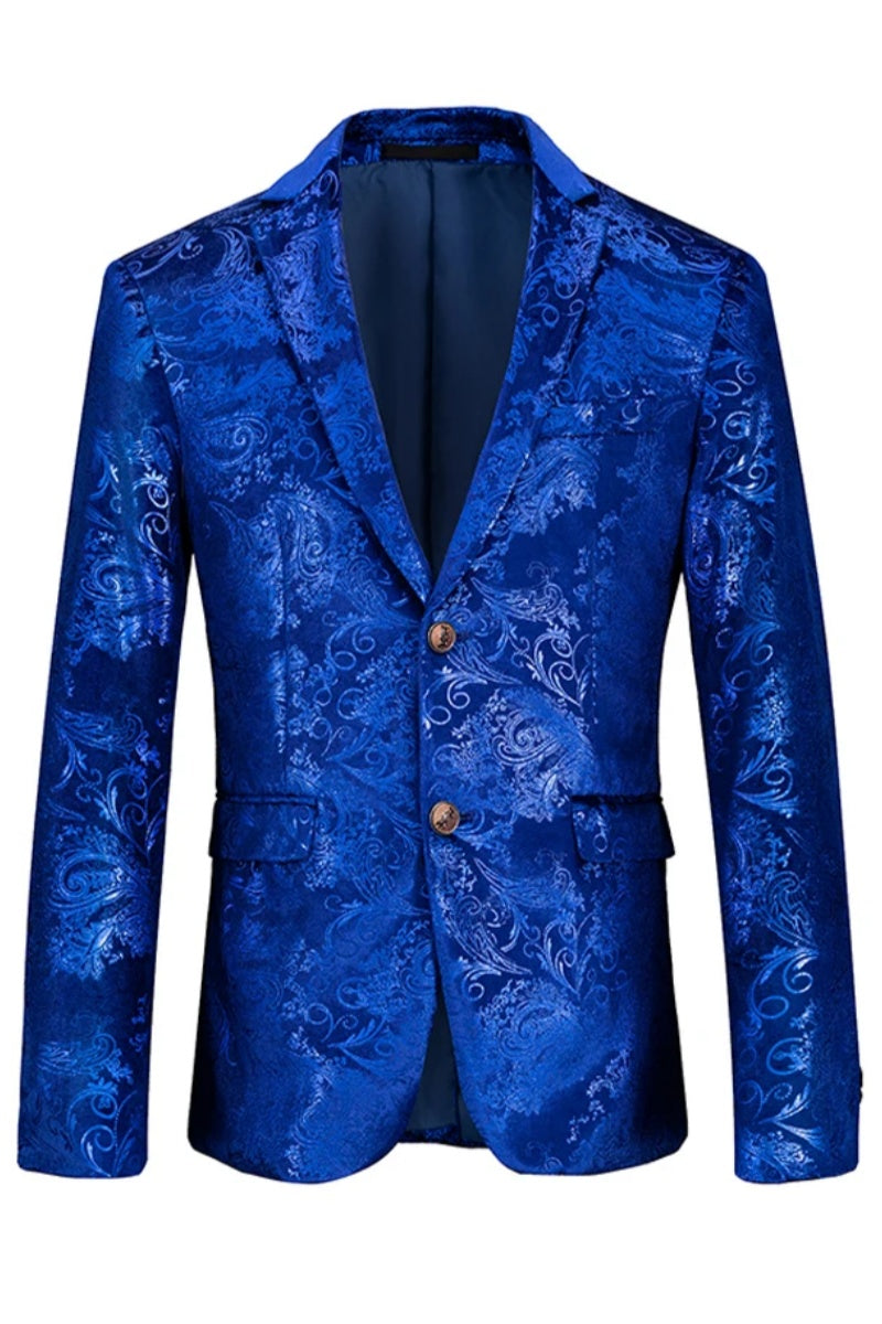 Fashion Velvet Floral Patterns Luxury Single Button Men Jacket