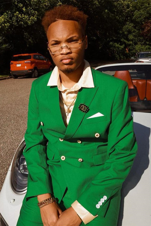 Charming Green Peaked Lapel Double Breasted Prom Men Suits