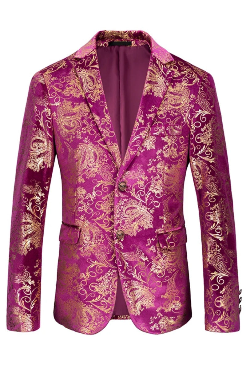 Fashion Velvet Floral Patterns Luxury Single Button Men Jacket