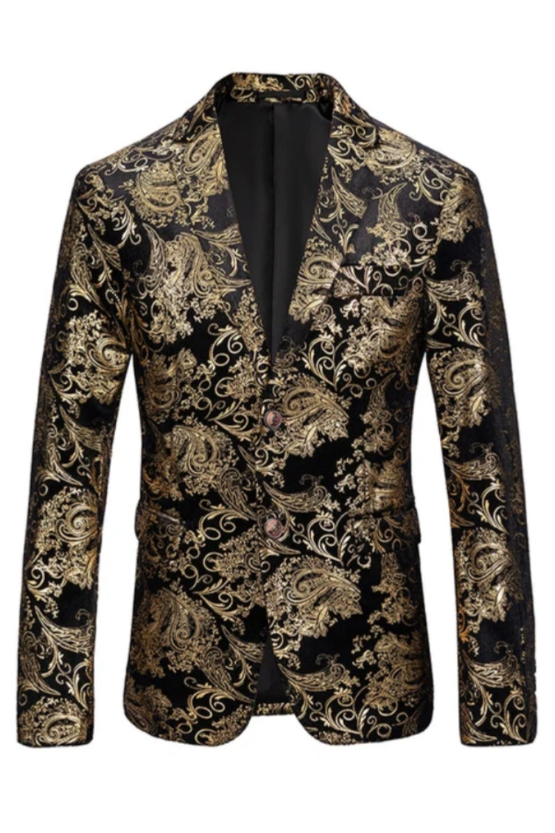 Fashion Velvet Floral Patterns Luxury Single Button Men Jacket