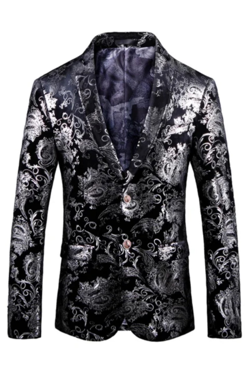 Fashion Velvet Floral Patterns Luxury Single Button Men Jacket