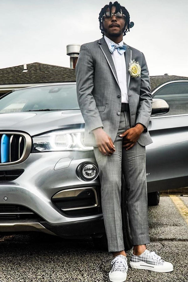 Stylish Gray Bespoke Notched Lapel Prom Men Suits