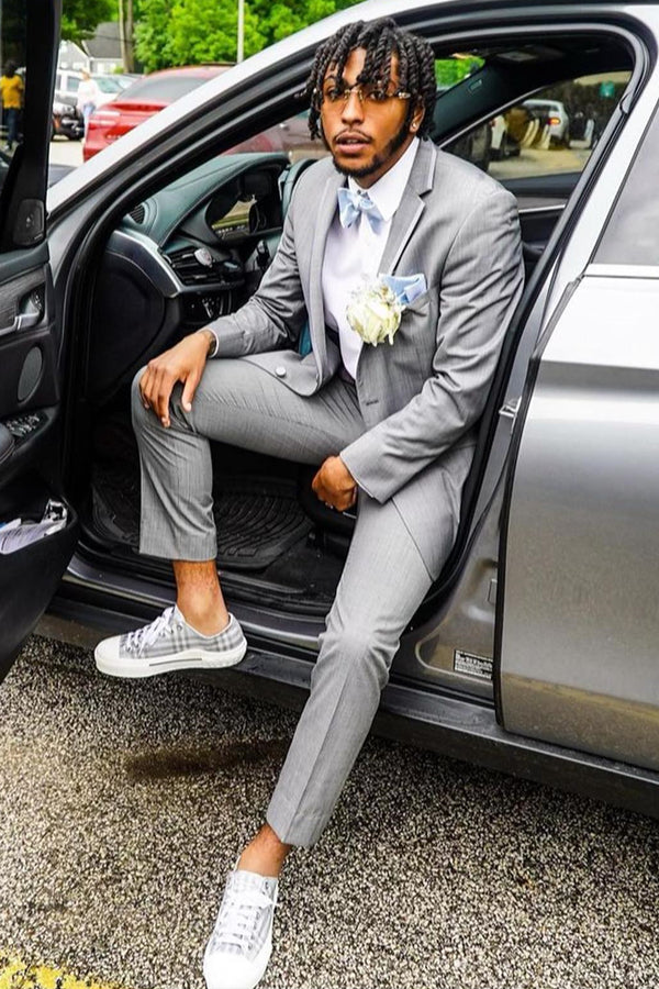 Stylish Gray Bespoke Notched Lapel Prom Men Suits