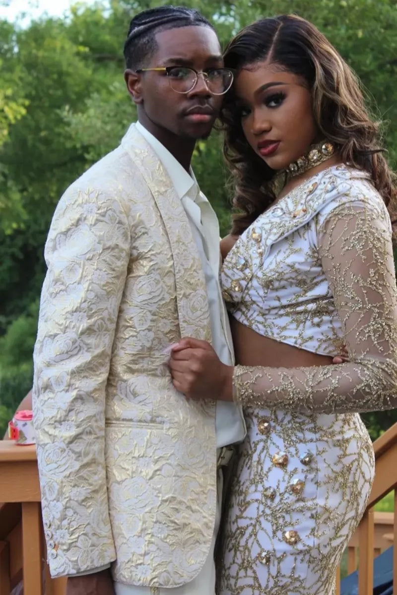 Fancy Ivory Jacquard Slim Fit Men's Prom Suits
