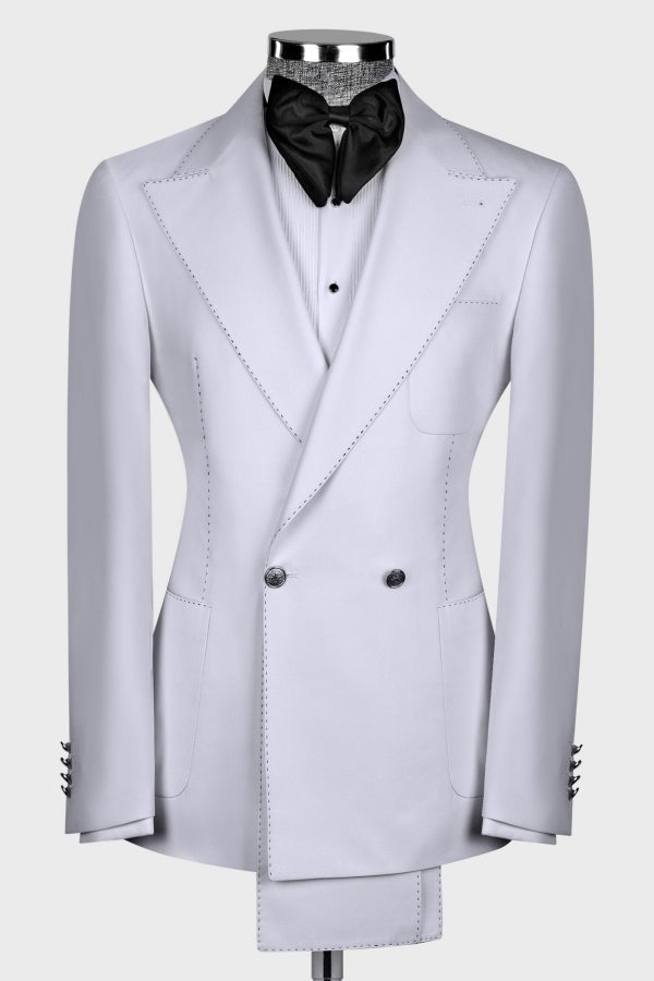 Popular White Double Breasted Peaked Lapel Prom Suits