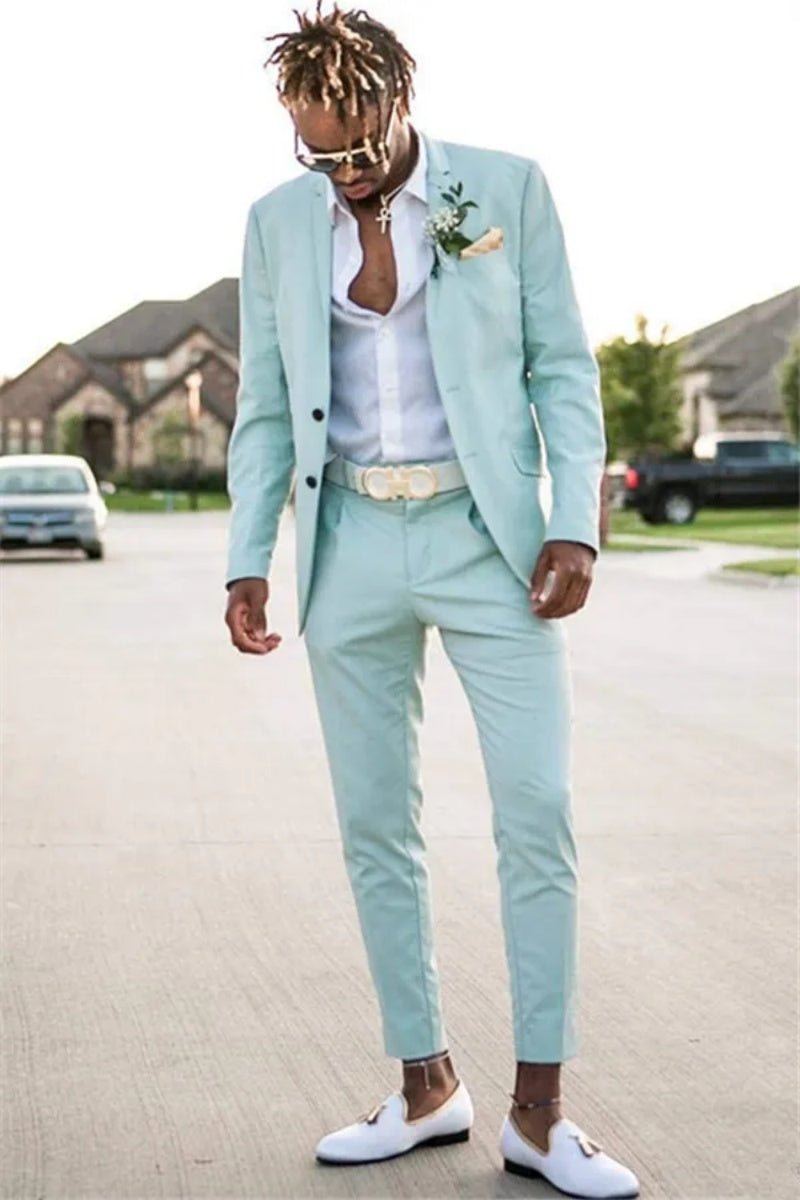 Close Fitting Mint Green Notched Lapel Prom Men Suits