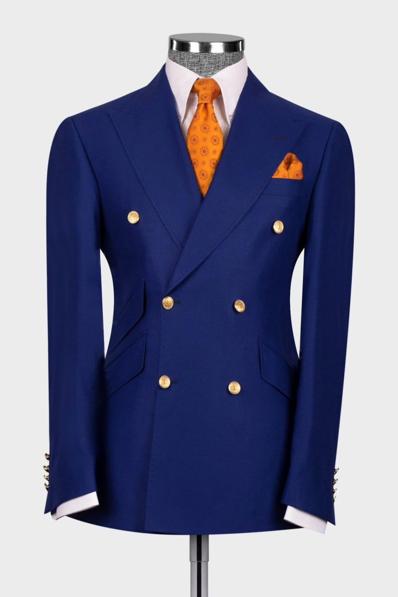 Royal Blue Simple Close Fitting Double Breasted Formal Suits