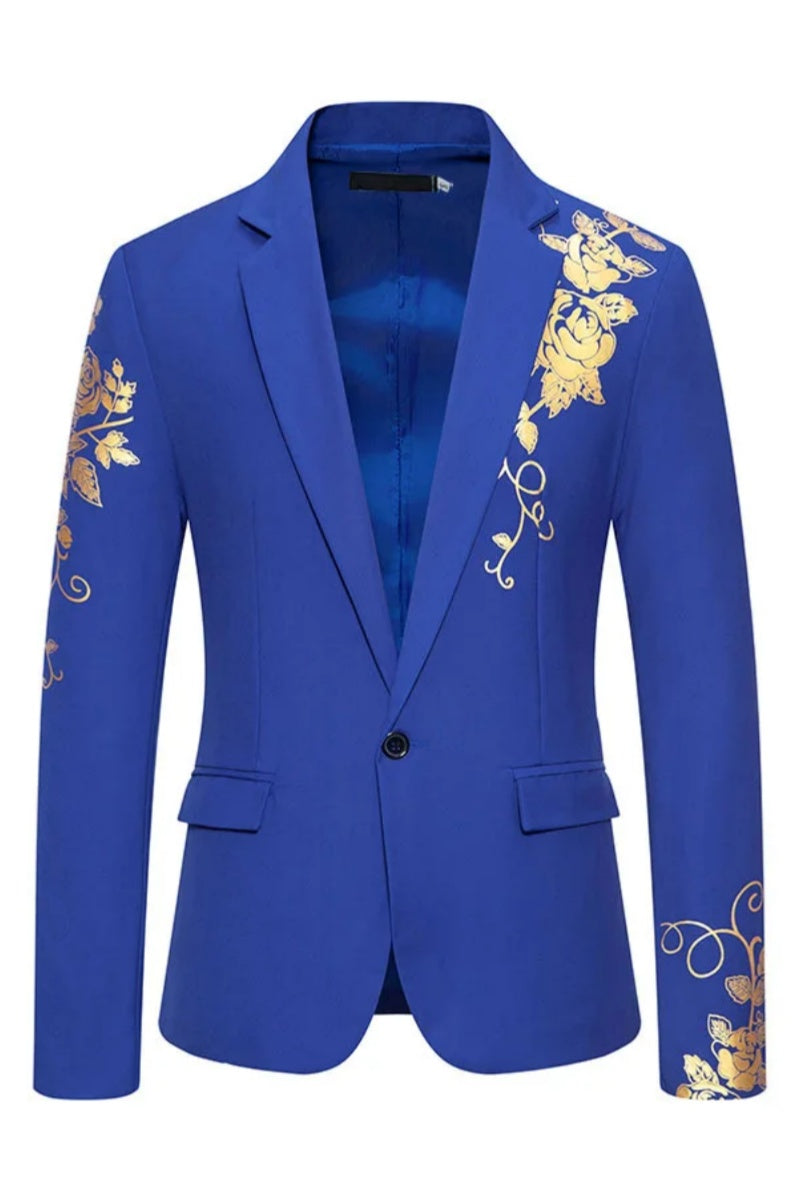 Modern Golden Printed Slim Fit Men Blazer