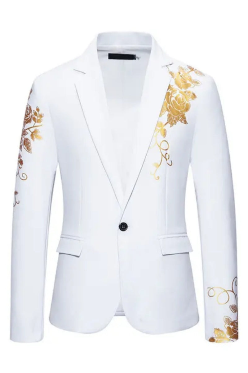 Modern Golden Printed Slim Fit Men Blazer
