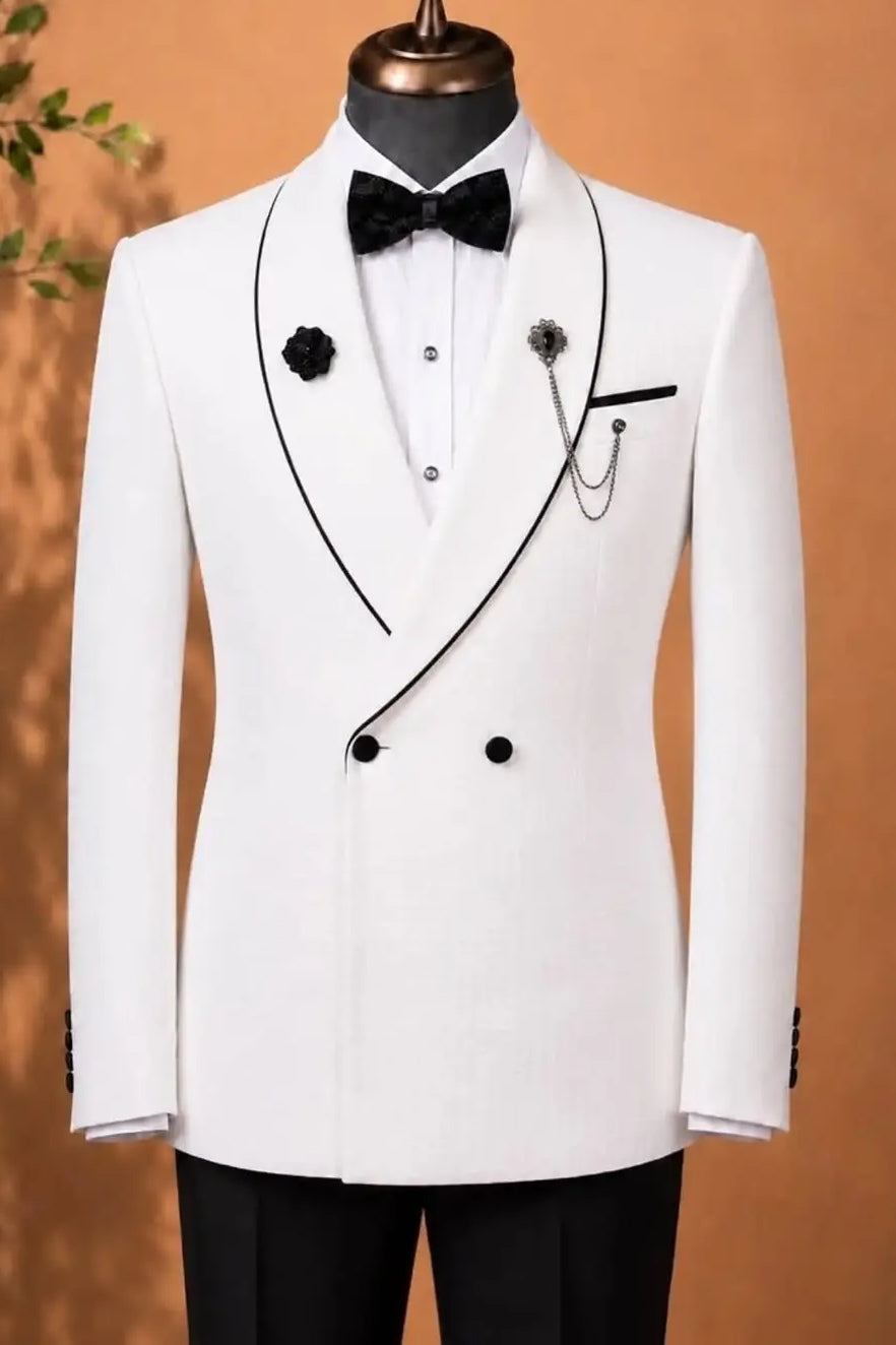 Elegant White Double Breasted Shawl Lapel Wedding Suits