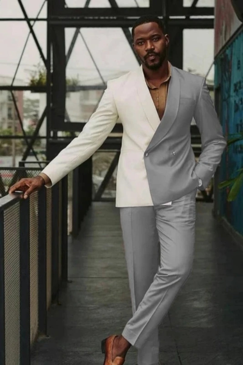 Gray and White Newest Bespoke Shawl Lapel Prom Men Suits