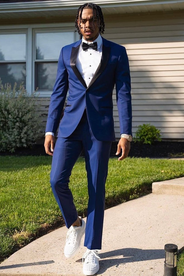 Royal Blue Best Fitted Peaked Lapel Prom Men Suits