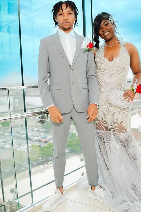Newest Trendy Gray Notched Lapel Prom Men Suits