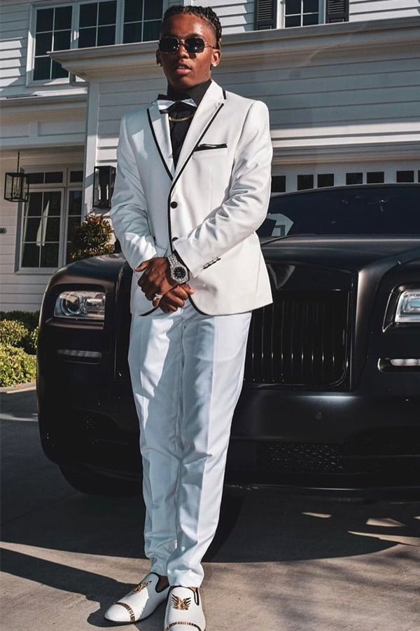 Gentle White Notched Lapel Slim Fit Prom Men Suits