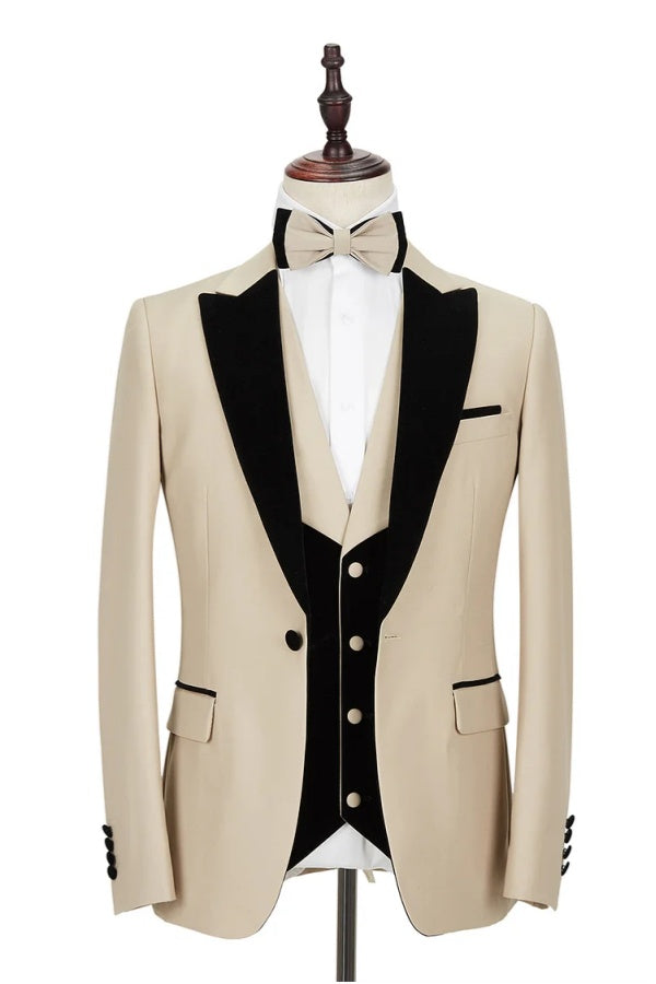 Bespoke Beige Newest 3 Pieces Peaked Lapel Prom Suits