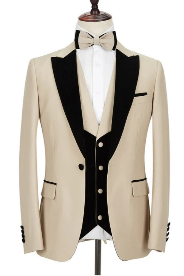 Bespoke Beige Newest 3 Pieces Peaked Lapel Prom Suits