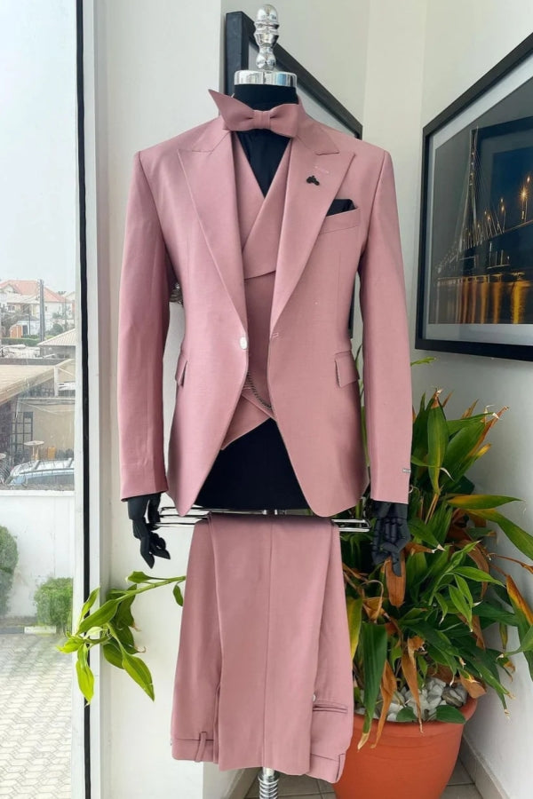 Pink Fancy Slim Fit 3 Pieces Peaked Lapel Prom Suits