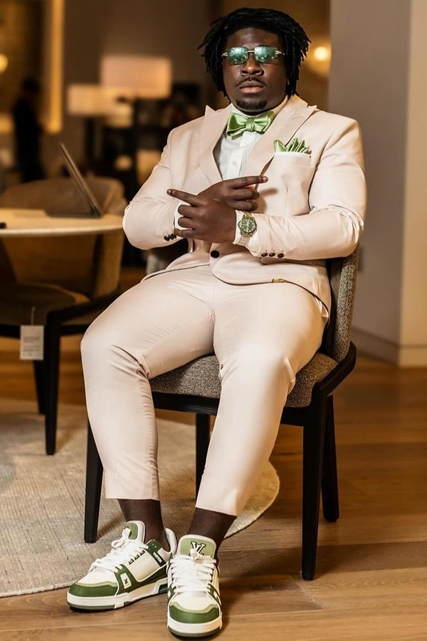 Fashion Light Beige Peaked Lapel Prom Men Suits
