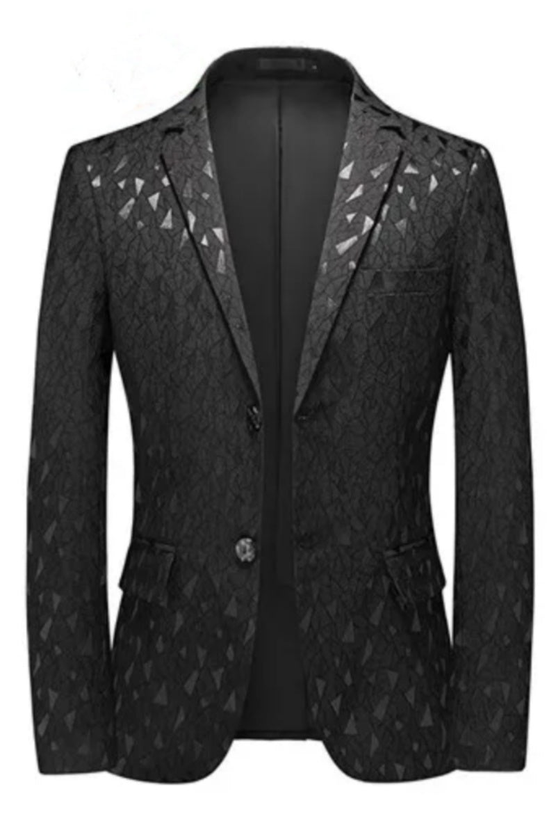Classic Jacquard Notched Lapel Close Fitting Men Blazer