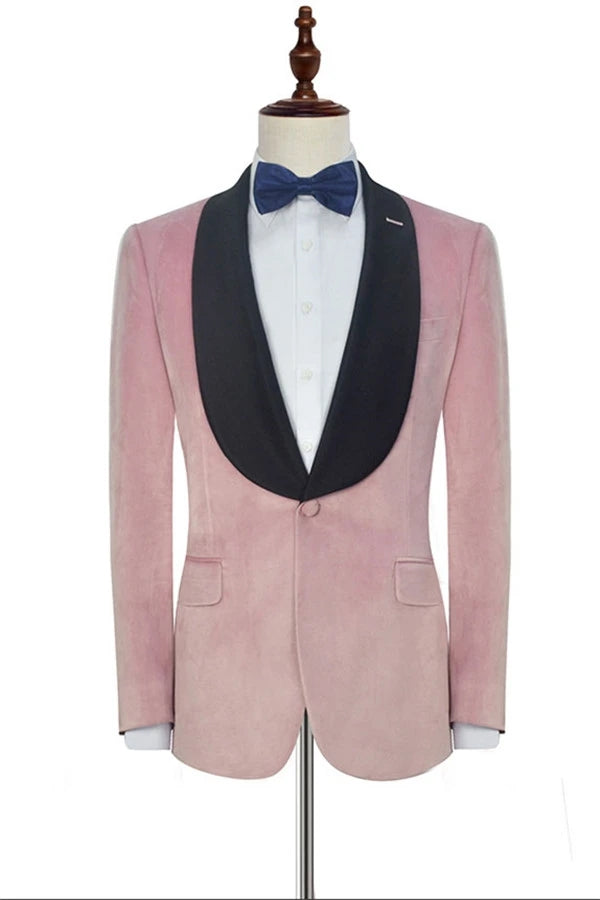 Stylish Pink Velvet Slim Fit Wedding Men Suits