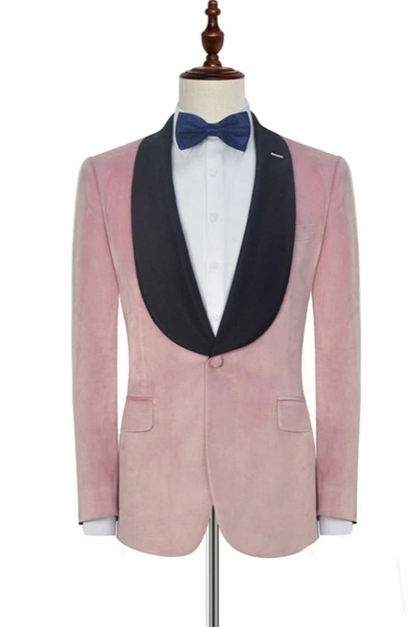 Stylish Pink Velvet Slim Fit Wedding Men Suits