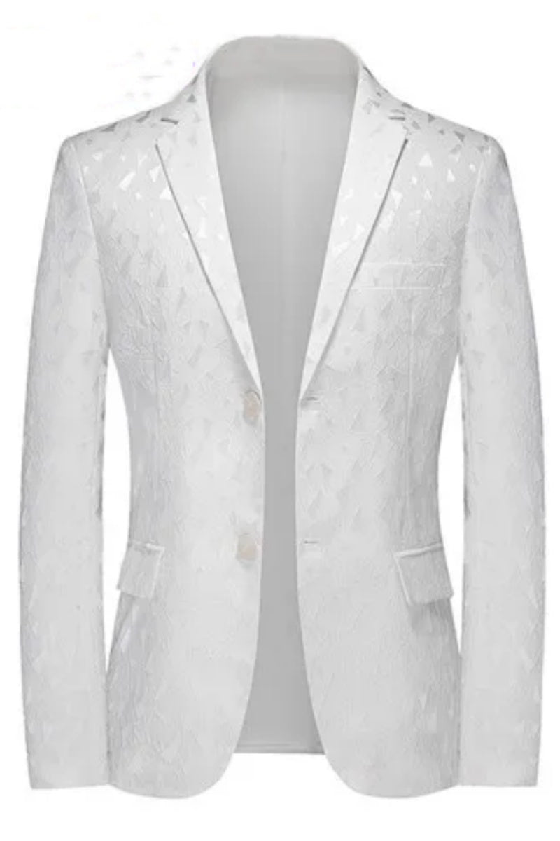 Classic Jacquard Notched Lapel Close Fitting Men Blazer