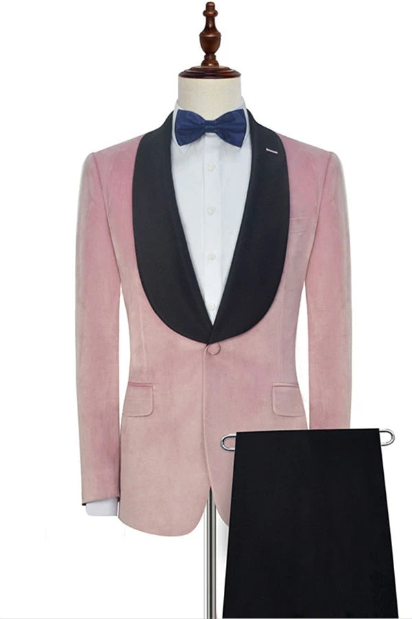 Stylish Pink Velvet Slim Fit Wedding Men Suits