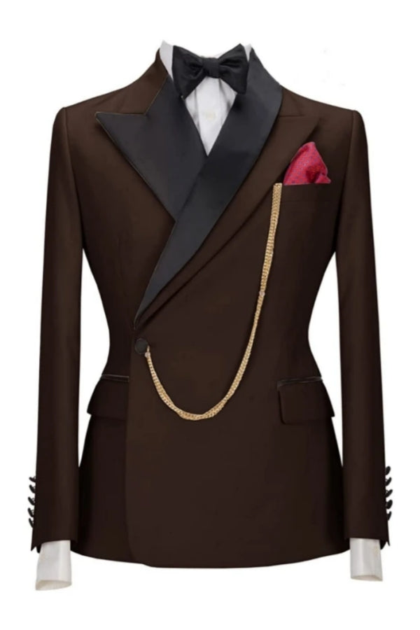 Best Fitted Brown Peaked Lapel Bespoke Prom Suit