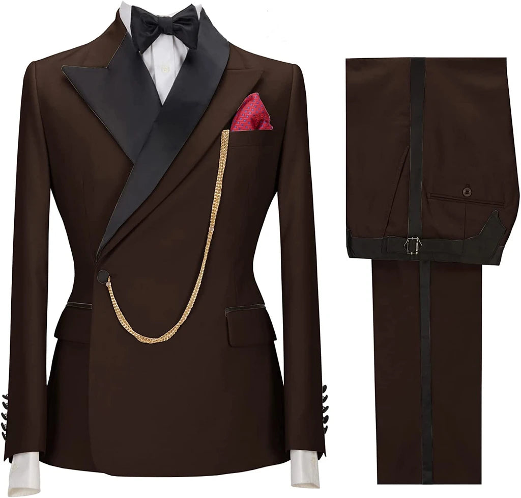 Best Fitted Brown Peaked Lapel Bespoke Prom Suit