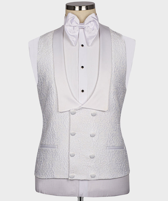 Handsome 3 Pieces White Jacquard Shawl Lapel Wedding Suits