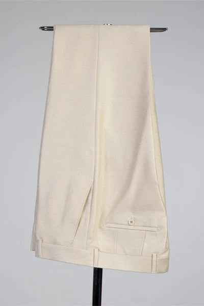 Close Fitting Beige Newest Trendy Peaked Lapel Prom Suits