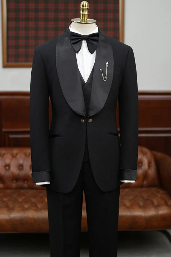 Chic Black Shawl Lapel Close Fitting Wedding Men Suits