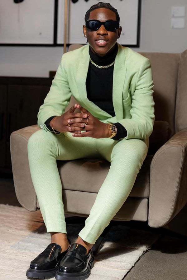 Handsome Light Green Peaked Lapel Prom Men Suits