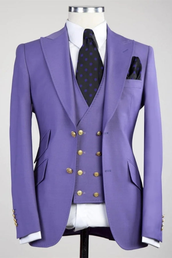 Light Purple 3 Pieces Handsome Peaked Lapel Prom Suits