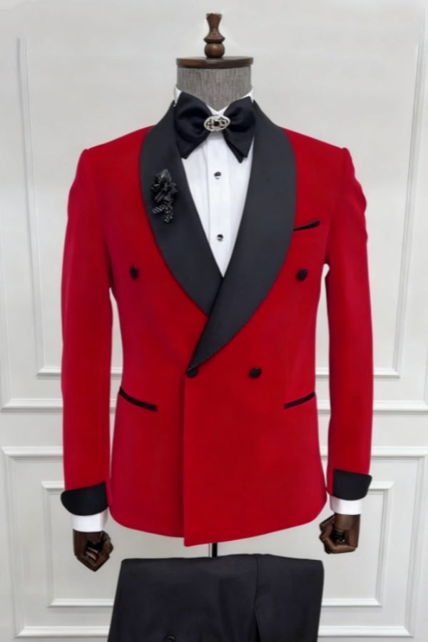 Glamorous Red Shawl Lapel Double Breasted Wedding Suits