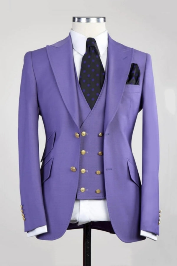 Light Purple 3 Pieces Handsome Peaked Lapel Prom Suits