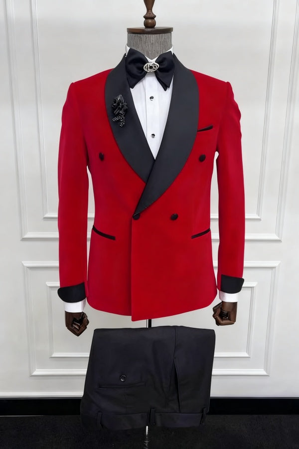 Glamorous Red Shawl Lapel Double Breasted Wedding Suits