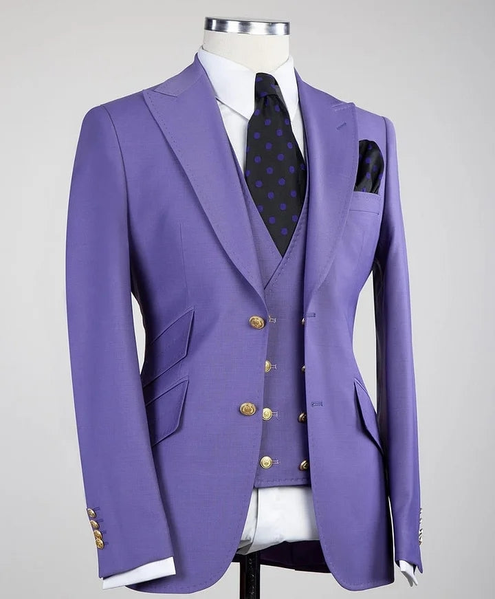 Light Purple 3 Pieces Handsome Peaked Lapel Prom Suits