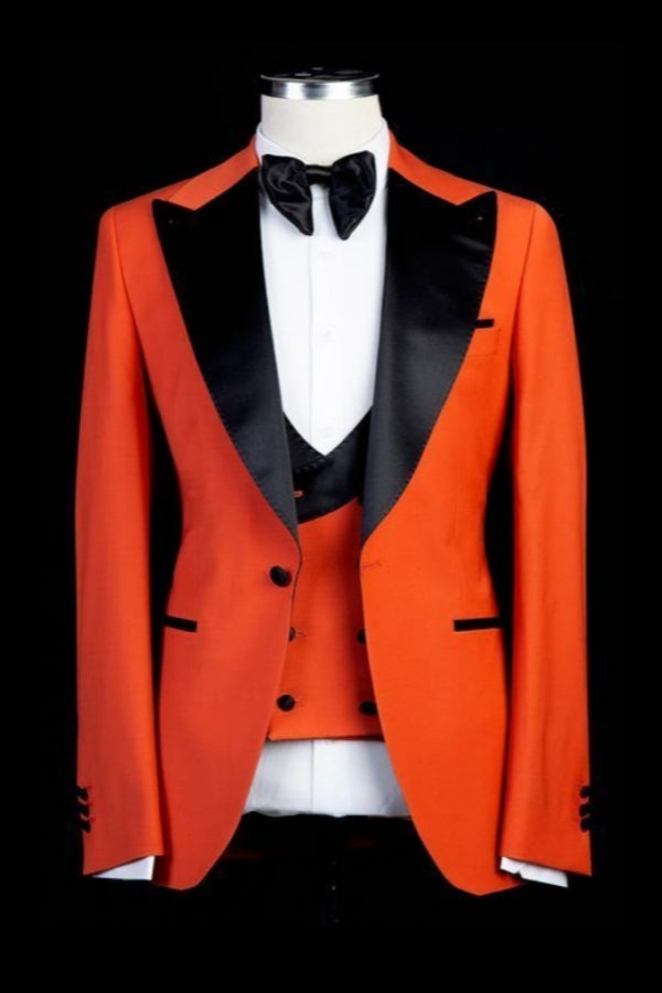 Orange Chic 3 Pieces Peaked Lapel Prom Suits